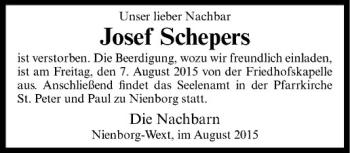 Traueranzeigen Von Josef Schepers Trauer Ms