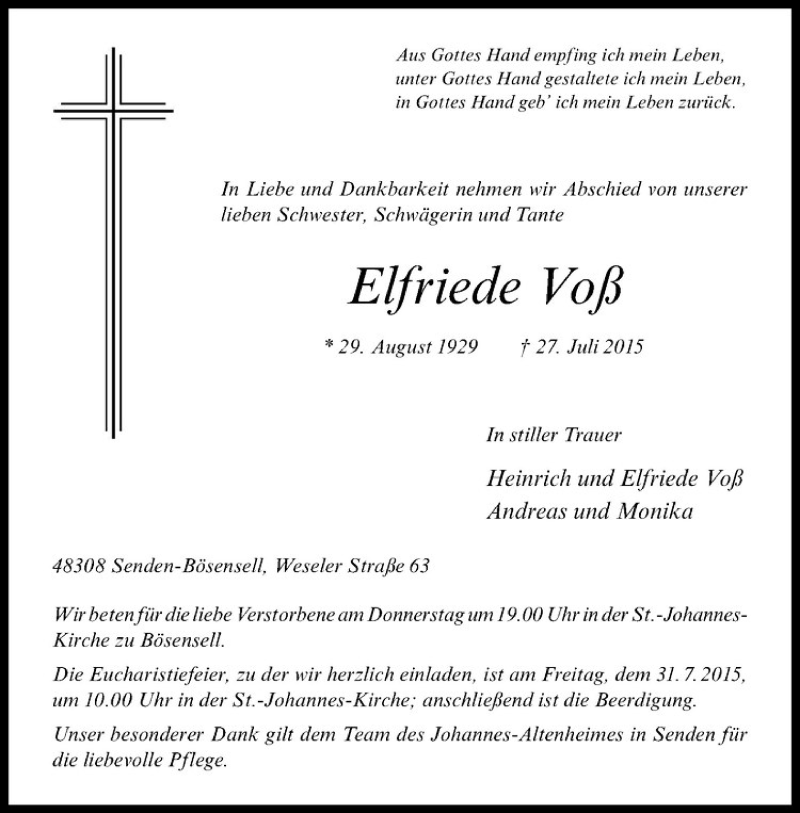 Traueranzeigen Von Elfriede Vo Trauer Ms