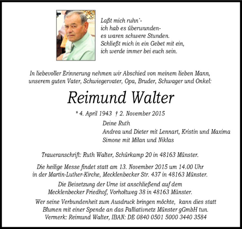 Traueranzeigen Von Reimund Walter Trauer Ms