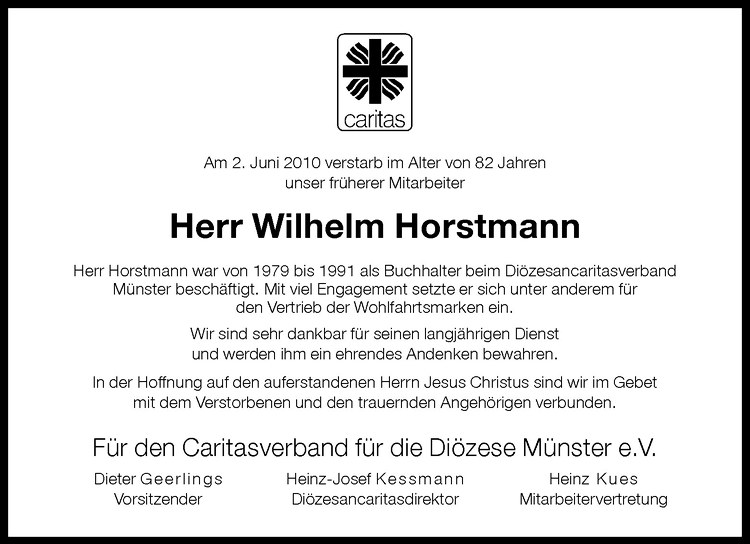 Traueranzeigen Von Wilhelm Horstmann Trauer Ms