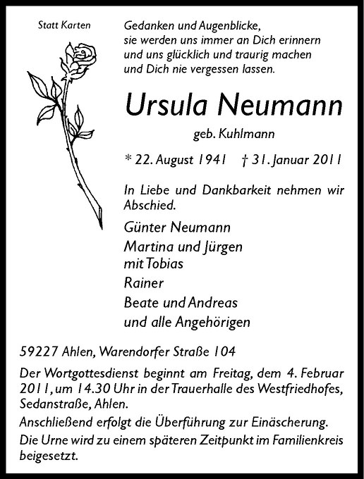 Traueranzeigen Von Ursula Neumann Trauer Ms