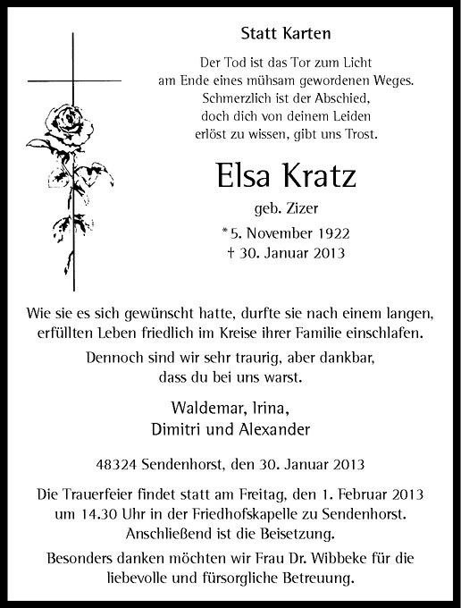 Traueranzeigen Von Elsa Kratz Trauer Ms