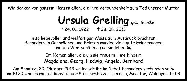 Traueranzeigen Von Ursula Greiling Trauer Ms