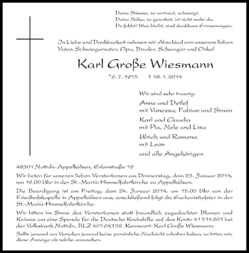 Traueranzeigen von Karl Große Wiesmann trauer ms