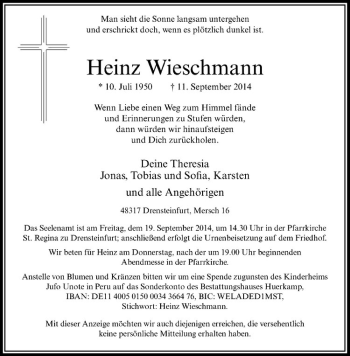 Traueranzeigen Von Heinz Wieschmann Trauer Ms