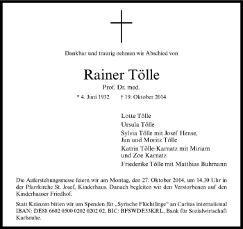 Traueranzeigen von Rainer Tölle trauer ms