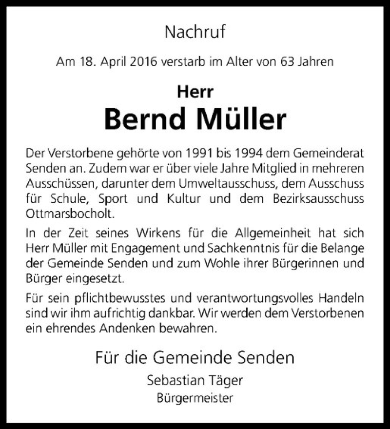 Traueranzeigen Von Bernd M Ller Trauer Ms