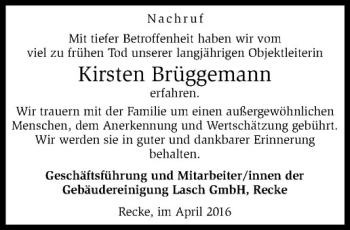 Traueranzeigen von Kirsten Brüggemann trauer ms