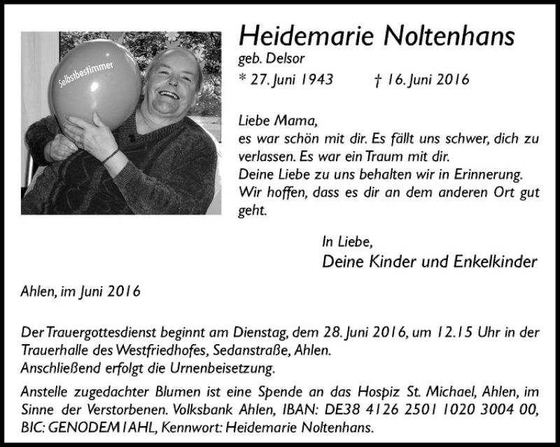 Traueranzeigen Von Heidemarie Noltenhans Trauer Ms