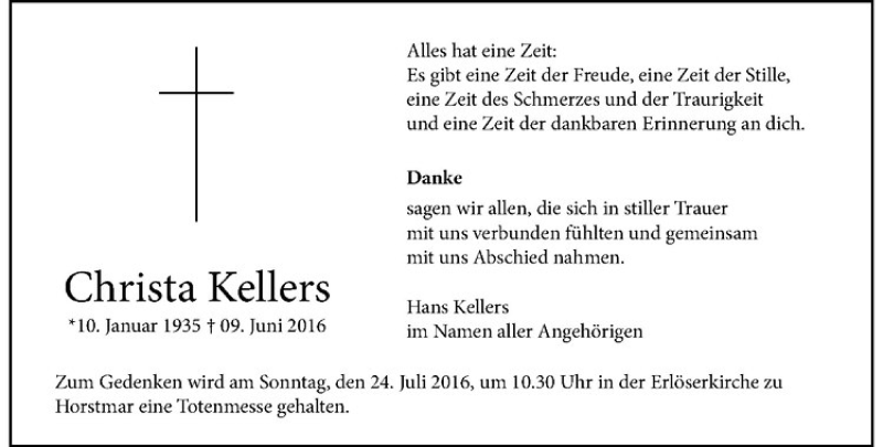 Traueranzeigen Von Christa Kellers Trauer Ms