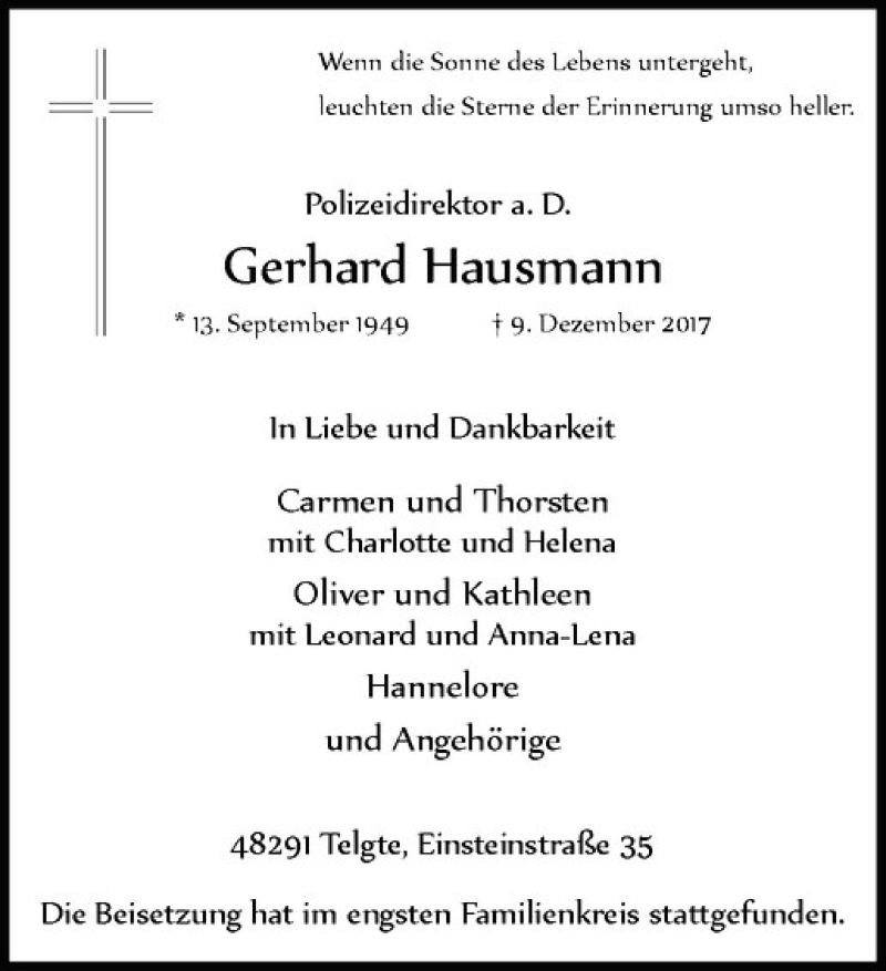 Traueranzeigen Von Gerhard Hausmann Trauer Ms