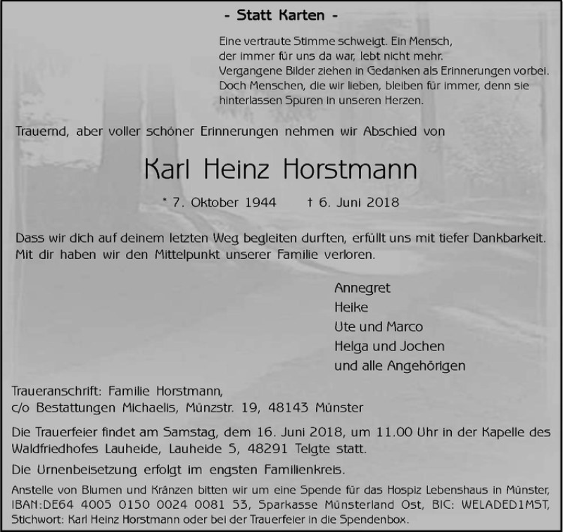 Traueranzeigen Von Karl Heinz Horstmann Trauer Ms