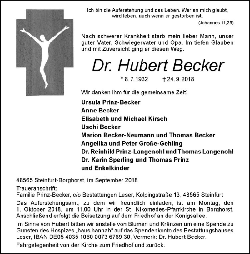 Traueranzeigen Von Hubert Becker Trauer Ms