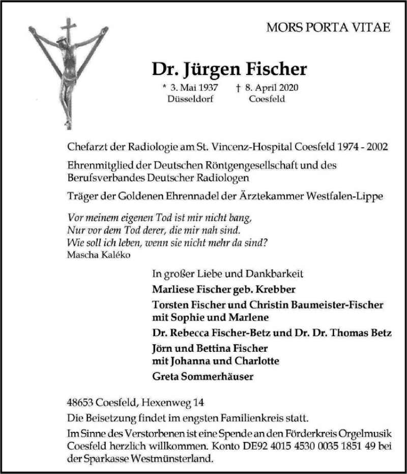 Traueranzeigen Von J Rgen Fischer Trauer Ms