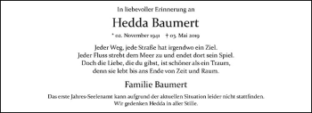 Anzeige von Hedda Baumert von Westfälische Nachrichten
