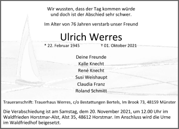 Traueranzeigen Von Ulrich Werres Trauer Ms