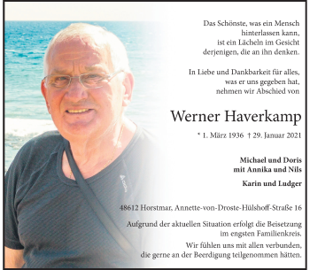 Traueranzeigen Von Werner Haverkamp Trauer Ms