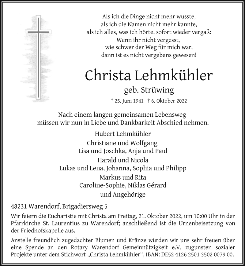 Traueranzeigen Von Christa Lehmk Hler Trauer Ms