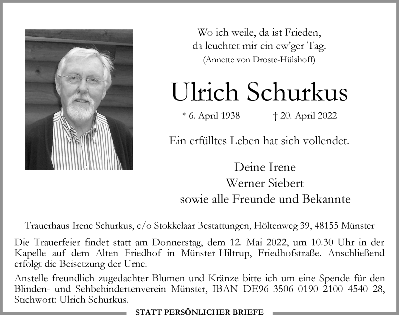 Traueranzeigen Von Ulrich Schurkus Trauer Ms