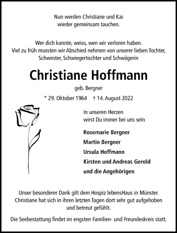 Traueranzeigen Von Christiane Hoffmann Trauer Ms