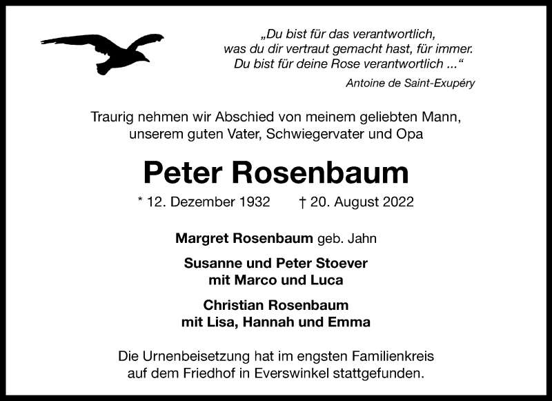 Traueranzeigen Von Peter Rosenbaum Trauer Ms