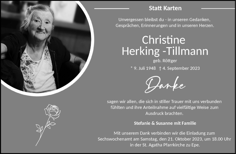 Traueranzeigen Von Christine Herking Tillmann Trauer Ms