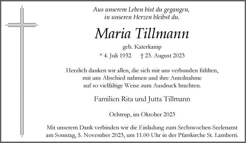 Traueranzeigen Von Maria Tillmann Trauer Ms