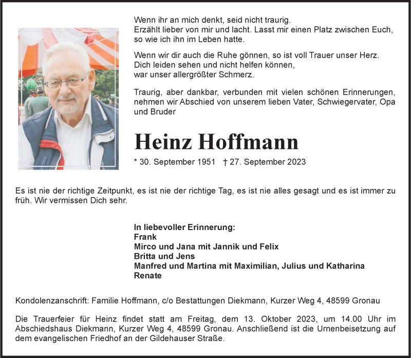 Traueranzeigen Von Heinz Hoffmann Trauer Ms