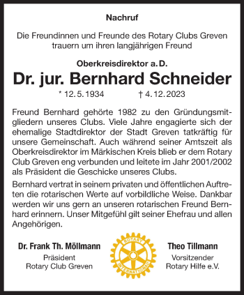 Traueranzeigen Von Dr Jur Bernhard Schneider Trauer Ms