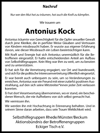 Traueranzeigen Von Antonius Kock Trauer Ms