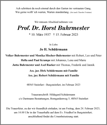 Traueranzeigen Von Prof Dr Horst Buhrmester Trauer Ms