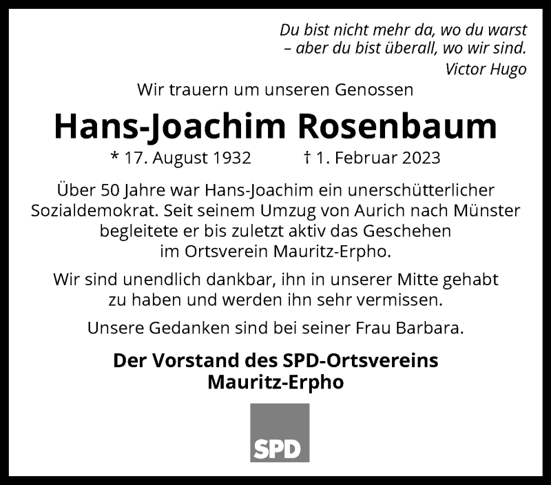 Traueranzeigen Von Hans Joachim Rosenbaum Trauer Ms