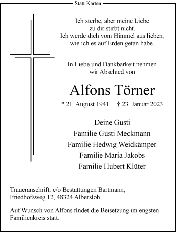 Traueranzeigen Von Alfons T Rner Trauer Ms