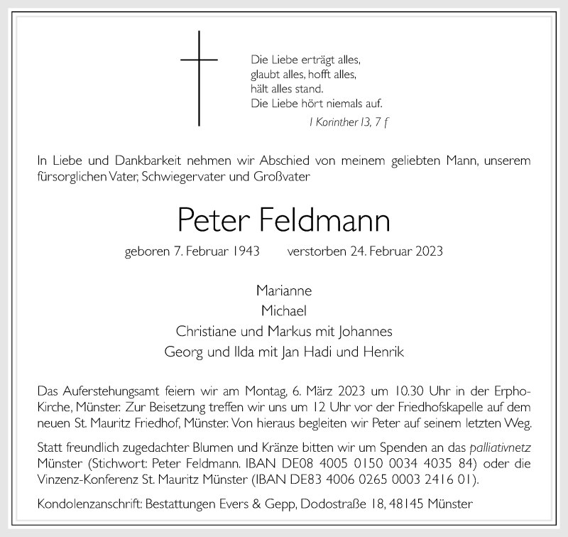 Traueranzeigen Von Peter Feldmann Trauer Ms