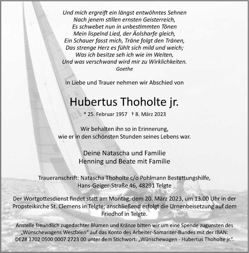 Traueranzeigen Von Hubertus Thoholte Trauer Ms