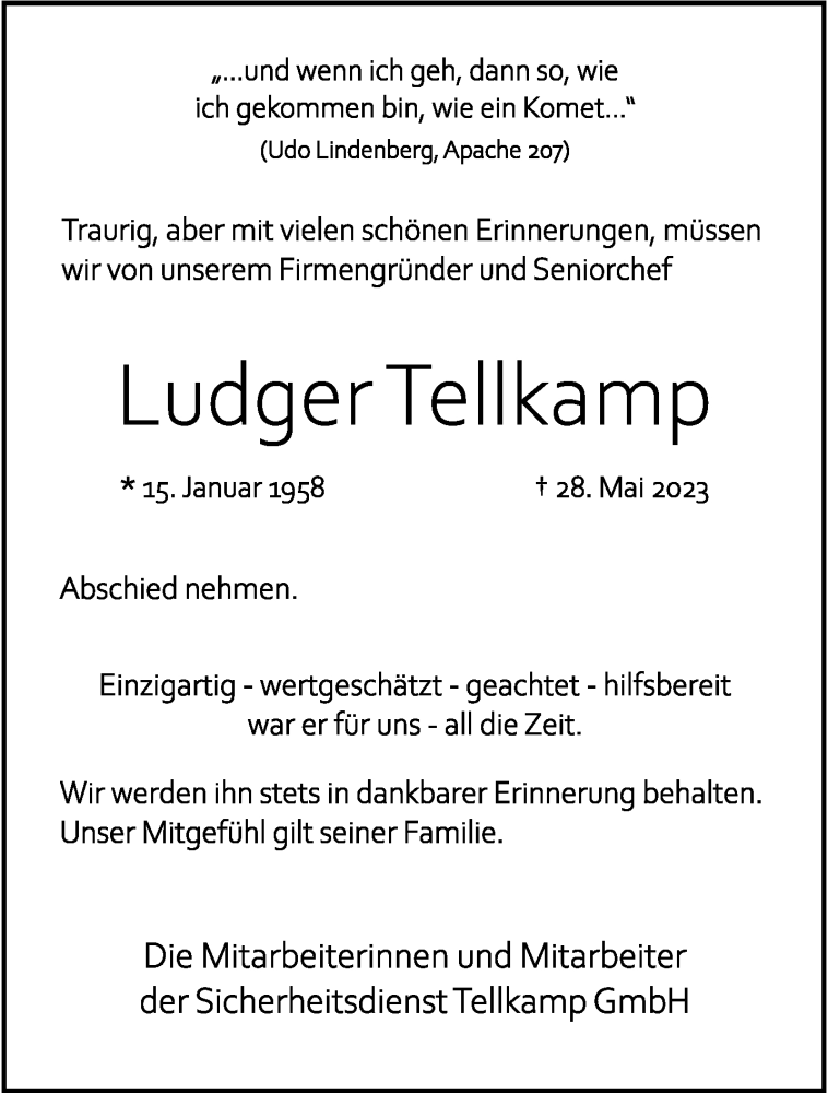 Traueranzeigen Von Ludger Tellkamp Trauer Ms