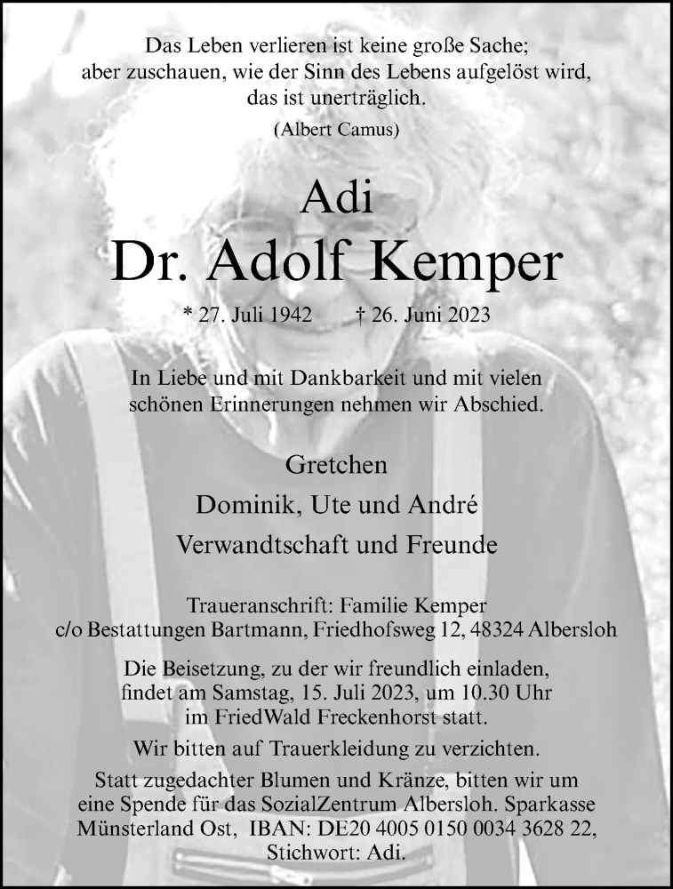 Traueranzeigen Von Dr Adolf Kemper Trauer Ms