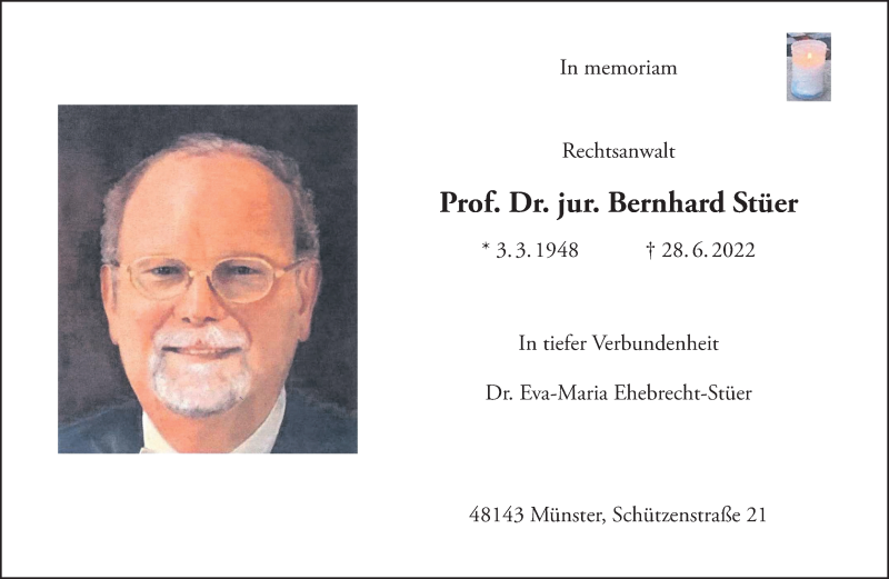 Traueranzeigen Von Prof Dr Jur Bernhard St Er Trauer Ms