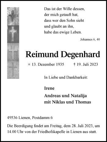 Traueranzeigen Von Reimund Degenhard Trauer Ms