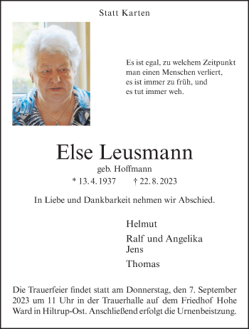 Traueranzeigen Von Else Leusmann Trauer Ms