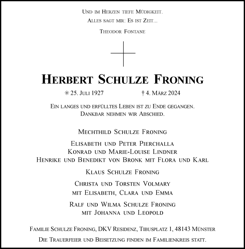 Traueranzeigen Von Herbert Schulze Froning Trauer Ms