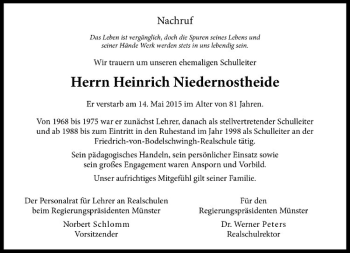 Anzeige von Heinrich Niedernostheide von Westfälische Nachrichten