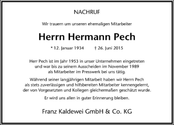 Anzeige von Hermann Pech von Westfälische Nachrichten