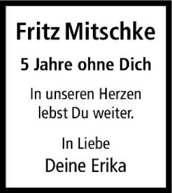 Anzeige von Fritz Mitschke von Westfälische Nachrichten