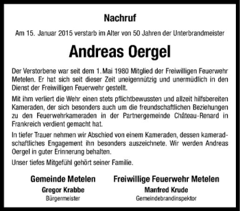 Anzeige von Andreas Oergel von Westfälische Nachrichten