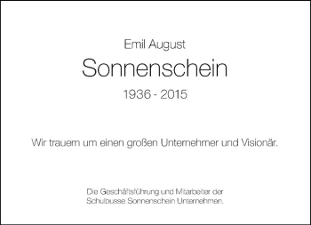 Anzeige von Emil August Sonnenschein von Westfälische Nachrichten