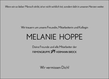 Anzeige von Melanie Hoppe von Westfälische Nachrichten