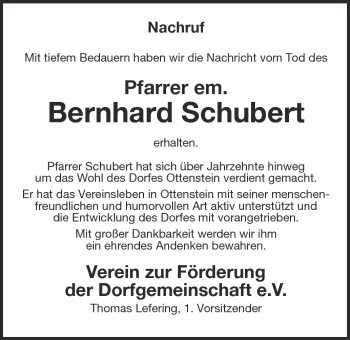 Anzeige von Bernhard Schubert von Münstersche Zeitung und Münsterland Zeitung