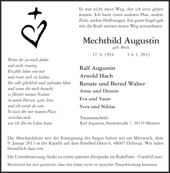 Anzeige von Mechthild Augustin von Münstersche Zeitung und Grevener Zeitung