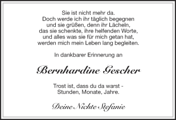 Anzeige von Bernhardine Gescher von Münstersche Zeitung und Münsterland Zeitung